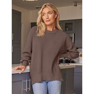 EFAN Women's Oversized Sweaters 2025 Fall Trendy Crewneck Batwing Sleeve Chunky Knit Long Pullover Cute Tunic Tops Dress Winter Clothes Cashmere Fashion Outfits Ladies Clothing Nutmeg S