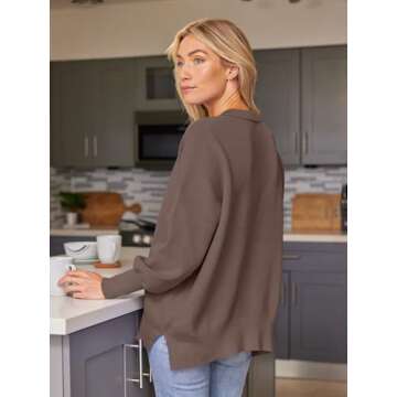 EFAN Women's Oversized Sweaters 2025 Fall Trendy Crewneck Batwing Sleeve Chunky Knit Long Pullover Cute Tunic Tops Dress Winter Clothes Cashmere Fashion Outfits Ladies Clothing Nutmeg S