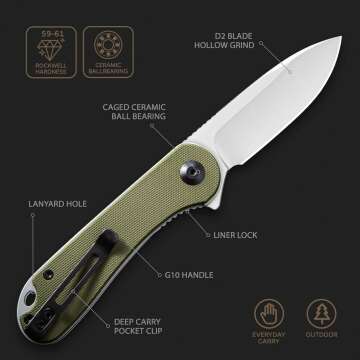 CIVIVI Elementum Folding Pocket Knife - G-10 Green Handle