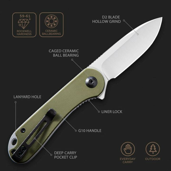 CIVIVI Elementum Folding Pocket Knife - G-10 Green Handle