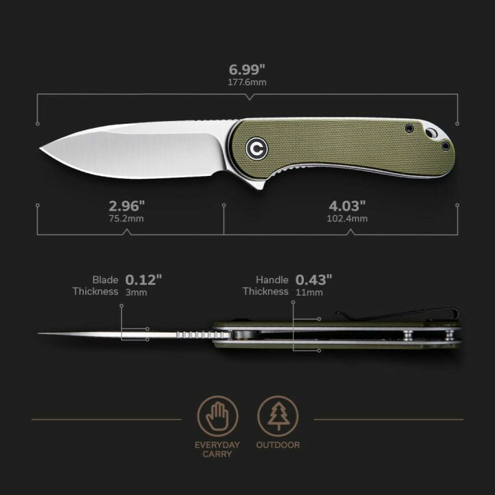 CIVIVI Elementum Folding Pocket Knife - G-10 Green Handle