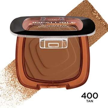 L'Oreal Paris Infallible Up to 24H Fresh Wear Soft Matte Longwear Bronzer. Waterproof, heatproof, Transfer, humidity and sweatproof, Tan, 0.31 oz
