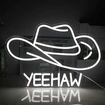 NXYX Cowboy Hat Neon Sign Cowboy LED Sign for Wall Decor USB Powered White Cowboy Hat Neon Light for...