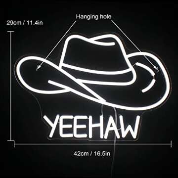 NXYX Cowboy Hat Neon Sign Cowboy LED Sign for Wall Decor USB Powered White Cowboy Hat Neon Light for Gameroom, Bedroom, Livingroom, Bar, Office, Beer Bar (16.5 x11.4 inch)