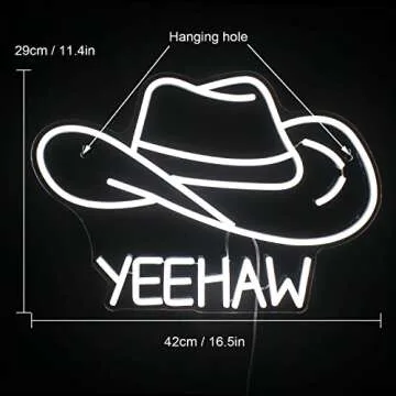 NXYX Cowboy Hat Neon Sign Cowboy LED Sign for Wall Decor USB Powered White Cowboy Hat Neon Light for Gameroom, Bedroom, Livingroom, Bar, Office, Beer Bar (16.5 x11.4 inch)