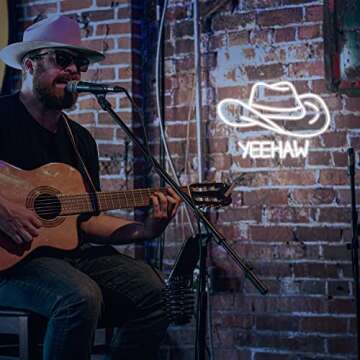 NXYX Cowboy Hat Neon Sign Cowboy LED Sign for Wall Decor USB Powered White Cowboy Hat Neon Light for Gameroom, Bedroom, Livingroom, Bar, Office, Beer Bar (16.5 x11.4 inch)