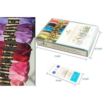 DMC Embroidery Floss Pack, Popular Colors, DMC Embroidery Thread, DMC Floss Kit Include 36 Assorted Color Bundle with DMC Mouline Cotton White/Black and DMC Cross Stitch Hand Needles.