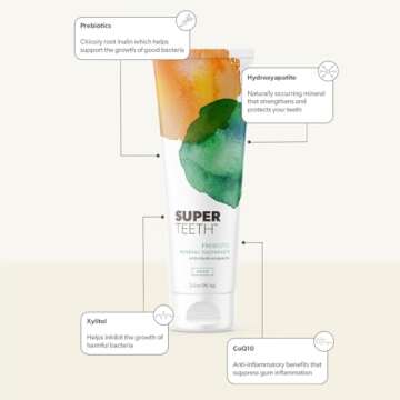 SuperTeeth Prebiotic Mineral Toothpaste for Adults & Kids with Hydroxyapatite | Fights Cavities & Plaque Buildup | Breath Freshener | Fluoride Free & SLS Free | Remineralizes Teeth | USA-Made | Mint