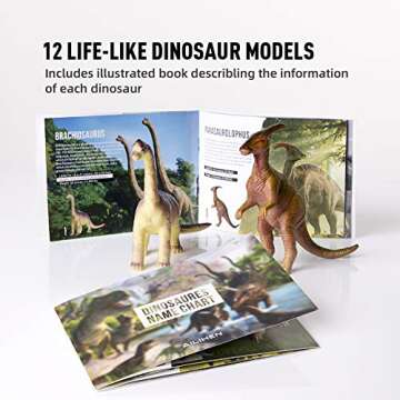 AILIHEN Dinosaurs Toys Includes Kids 12-Pack of Realistic Plastic Figures, 5-8" Dinosaur Play Set with Educational Book for Boys/Girls/Toddlers (3 Years Old & Up), Dinosaur Party Supplies