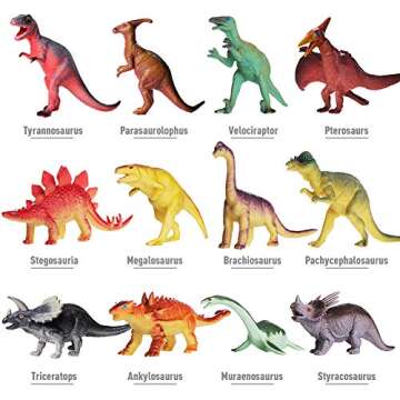 AILIHEN Dinosaurs Toys Includes Kids 12-Pack of Realistic Plastic Figures, 5-8" Dinosaur Play Set with Educational Book for Boys/Girls/Toddlers (3 Years Old & Up), Dinosaur Party Supplies