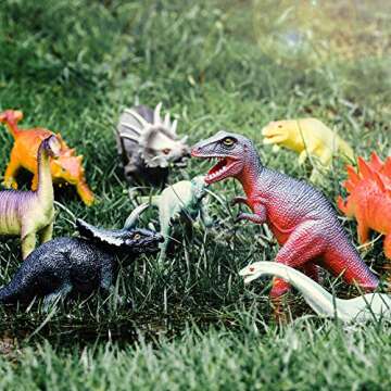 AILIHEN Dinosaurs Toys Includes Kids 12-Pack of Realistic Plastic Figures, 5-8" Dinosaur Play Set with Educational Book for Boys/Girls/Toddlers (3 Years Old & Up), Dinosaur Party Supplies