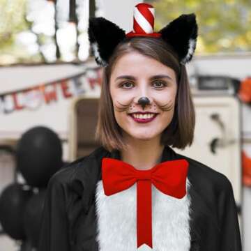 Luvfamday Cat Ears Headband with Red Stovepipe Hat Cute Headwear Cosplay Costume Accessories Funny P...