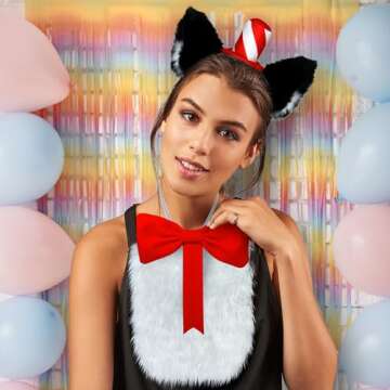 Luvfamday Cat Ears Headband with Red Stovepipe Hat Cute Headwear Cosplay Costume Accessories Funny Party Favors Women Men