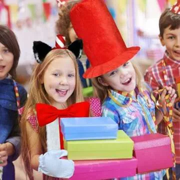 Luvfamday Cat Ears Headband with Red Stovepipe Hat Cute Headwear Cosplay Costume Accessories Funny Party Favors Women Men