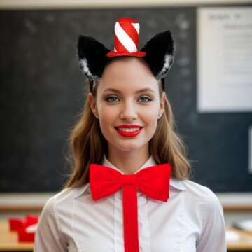 Luvfamday Cat Ears Headband with Red Stovepipe Hat Cute Headwear Cosplay Costume Accessories Funny Party Favors Women Men
