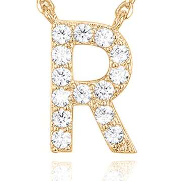 PAVOI 14K Yellow Gold Plated Cubic Zirconia Initial Necklace | Letter Necklaces for Women | R Initial