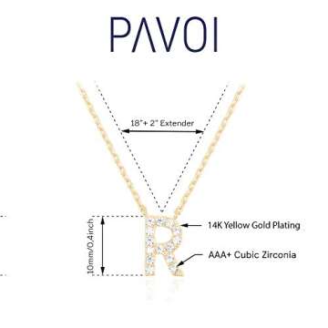 PAVOI 14K Yellow Gold Plated Cubic Zirconia Initial Necklace | Letter Necklaces for Women | R Initial