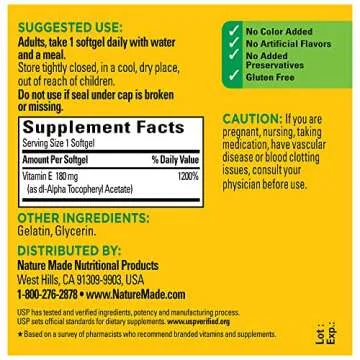 Nature Made Vitamin E 180 mg (400 IU) dl-Alpha, Dietary Supplement for Antioxidant Support, 100 Softgels, 100 Day Supply