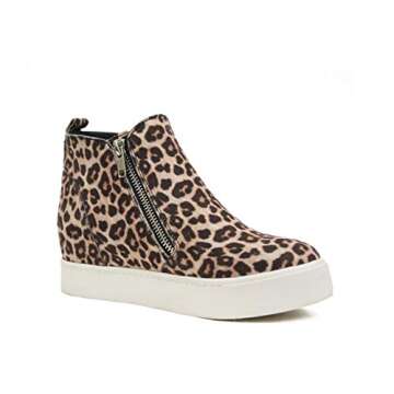 Soda Taylor Hidden Fahsion Wedge Sneaker Shoes Side Zipper (8, Oatmeal Cheetah, Numeric_8)