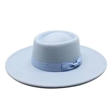 ASO-SLING British Style Winter Wool Wide Brim Fedoras Cap with Bow Men Women Panama Jazz Hat Ladies Wedding Church Hats Lavender, One Size