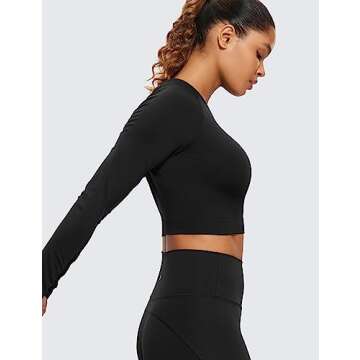 CRZ YOGA Seamless Long Sleeve Workout Crop Tops for Women