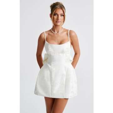 keosin White Jacquard Corset Satin Homecoming Dresses 2024 for Teens Short A Line Formal Cocktail Party Gowns with Bow Knot US0