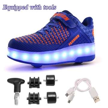 Aikuass Kids Roller Shoes - LED Flash Sneakers with Hidden Wheels