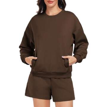 PINSPARK Short Sets for Women 2 Piece Outfits Airport Hoodies Sweatsuit Casual Sweat Shorts Fall Fashion 2024, Coffee Small