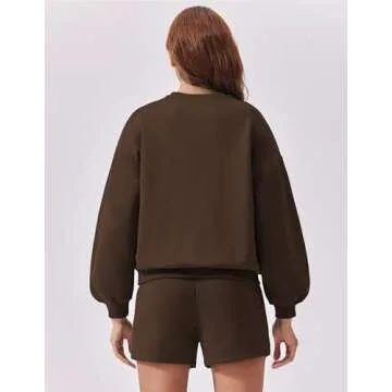 PINSPARK Short Sets for Women 2 Piece Outfits Airport Hoodies Sweatsuit Casual Sweat Shorts Fall Fashion 2024, Coffee Small