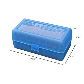 MTM 50 Round Flip-Top Rifle Ammo Box WSSM, 500 S&W (Clear Blue) , 2.46-Inch