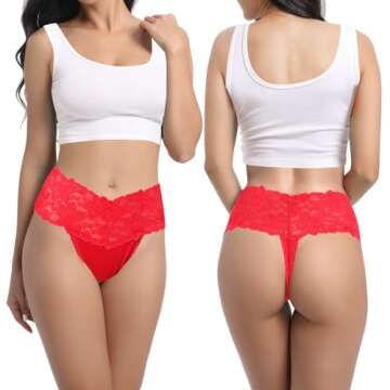 Yuamose High Waist Lace Thongs For Women Wide Gusset Underwear Plus Size High Rise Panties Cotton Th...