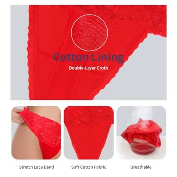 Yuamose High Waist Lace Thongs For Women Wide Gusset Underwear Plus Size High Rise Panties Cotton Thong For Women Size M Pack of 6