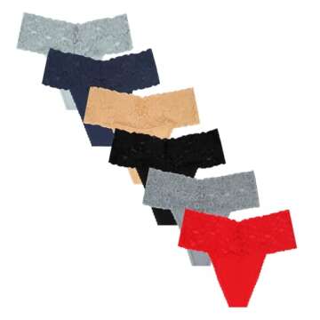 Yuamose High Waist Lace Thongs For Women Wide Gusset Underwear Plus Size High Rise Panties Cotton Thong For Women Size M Pack of 6