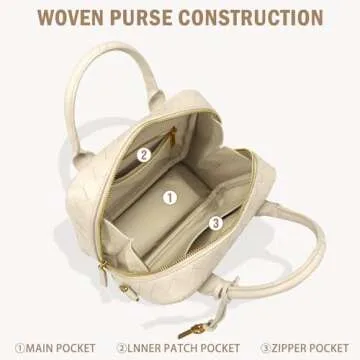 GASSDA Woven Bag for Women, Cute Tote Bag Crossbody Bag PU Leather Handmade Shoulder Handbags Woven Purses for Women (Creamy White)