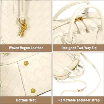 GASSDA Woven Bag for Women, Cute Tote Bag Crossbody Bag PU Leather Handmade Shoulder Handbags Woven Purses for Women (Creamy White)