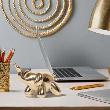 Ardax Gold Home Décor Balloon Figurine Accent, Small Ceramic Animal Statue Handmade Sculpture Ornament (Elephant)