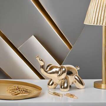 Ardax Gold Home Décor Balloon Figurine Accent, Small Ceramic Animal Statue Handmade Sculpture Ornament (Elephant)