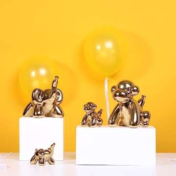 Ardax Gold Home Décor Balloon Figurine Accent, Small Ceramic Animal Statue Handmade Sculpture Ornament (Elephant)