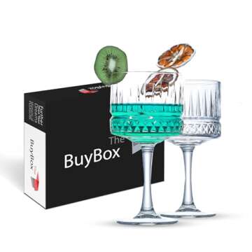 The Buybox Extra Large Glass Goblet, Vintage Coupe Glasses, Big Square Wine Glasses. Cocktail, Champ...