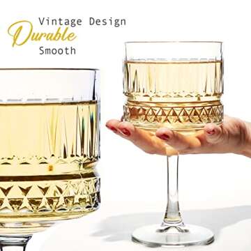 The Buybox Extra Large Glass Goblet, Vintage Coupe Glasses, Big Square Wine Glasses. Cocktail, Champagne, Margarita Glasses, Long Stem Glassware (16.9oz/500ml) (Set of 2 Glasses)