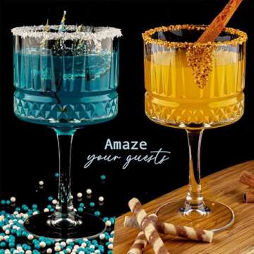 The Buybox Extra Large Glass Goblet, Vintage Coupe Glasses, Big Square Wine Glasses. Cocktail, Champagne, Margarita Glasses, Long Stem Glassware (16.9oz/500ml) (Set of 2 Glasses)