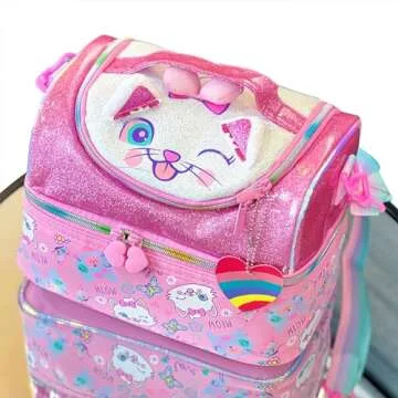 YOYTOO Kids Double Decker Insulated Lunch Bag - 3D Cat Design, Dual Compartment