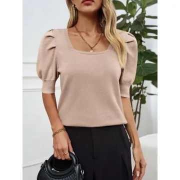 Women’s Puff Sleeve Sweater Top – Trendy Casual Blouse