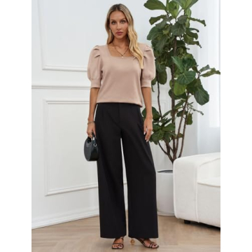 Women’s Puff Sleeve Sweater Top – Trendy Casual Blouse