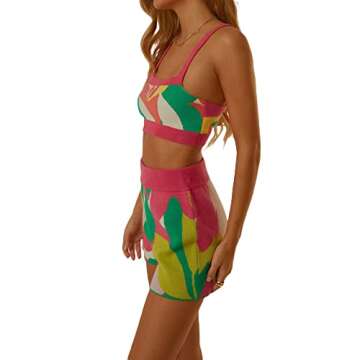 sawakaka Women's 2 Piece Knitted Sets Y2K E-Girls Floral Print Crop Tank Tops Elastic Waist Shorts S...