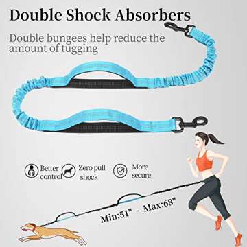 iYoShop Hands Free Dog Leash with Zipper Pouch, Dual Padded Handles and Durable Bungee for Walking, Jogging and Running Your Dog (Large, 25-120 lbs, Blue)