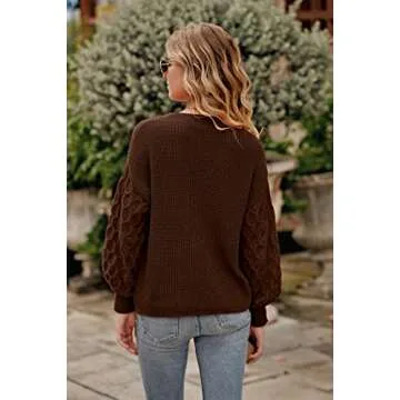 PRETTYGARDEN Women's 2024 Winter Pullover Sweater Casual Long Sleeve Crewneck Loose Chunky Knit Jumper Tops Blouse (Coffee,Medium)