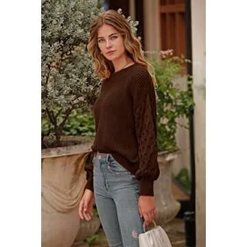 PRETTYGARDEN Women's 2024 Winter Pullover Sweater Casual Long Sleeve Crewneck Loose Chunky Knit Jumper Tops Blouse (Coffee,Medium)
