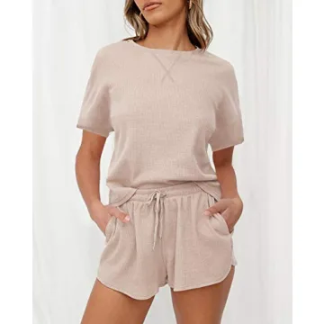 ZESICA Women's Cozy Waffle Knit Pajama Set with Shorts