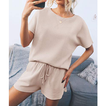 ZESICA Women's Cozy Waffle Knit Pajama Set with Shorts